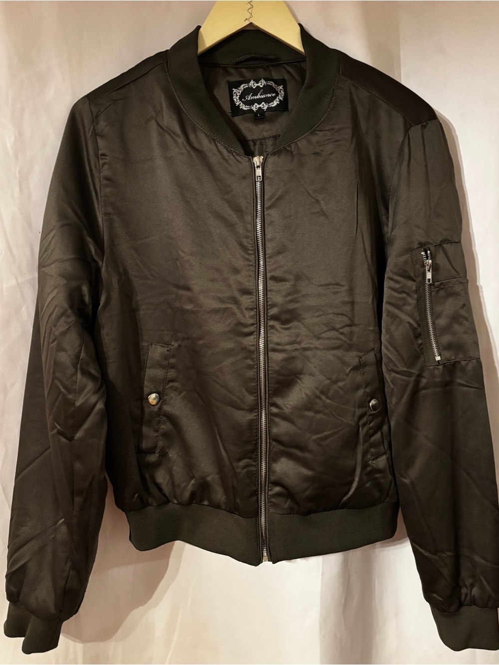 Women’s Satin Olive Bomber Jacket